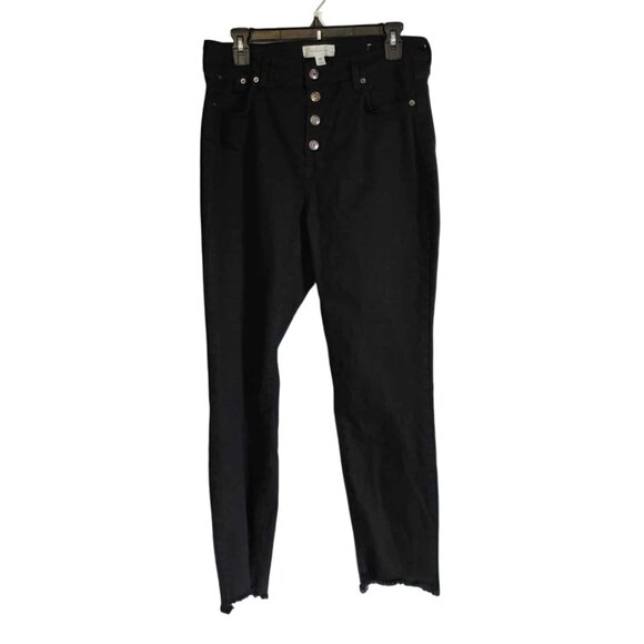EUC Popsugar Button-Fly Black Denim Jeans with worn ankle - Picture 1 of 4